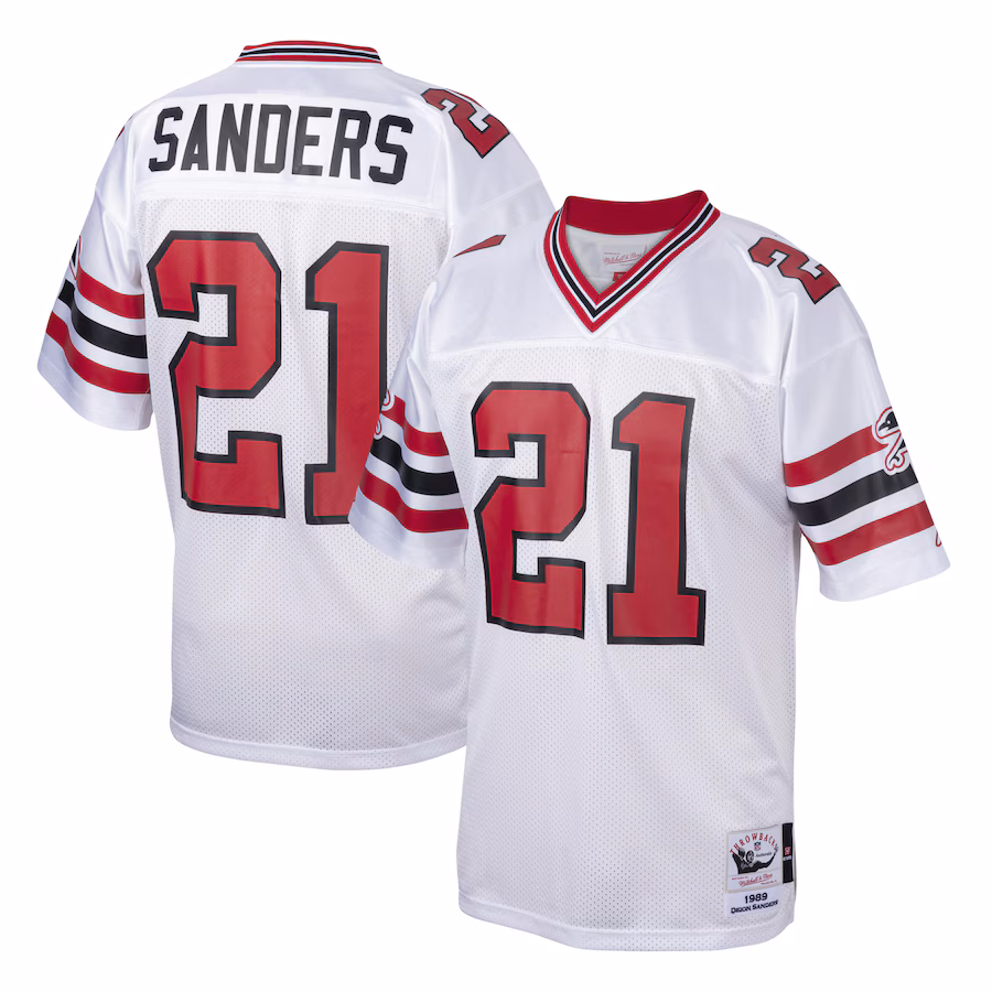 Men's Atlanta Falcons 1989 Deion Sanders Mitchell & Ness White Authentic Throwback Retired Player Jersey - ujerseystore