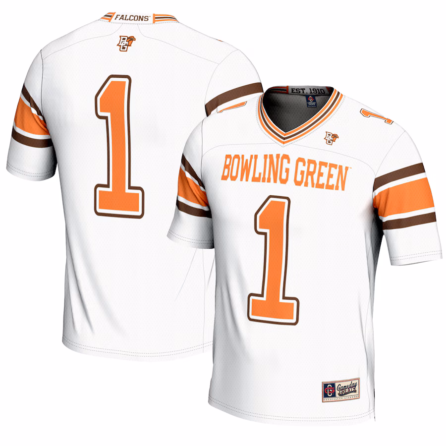 Youth GameDay Greats #1 White Bowling Green St. Falcons Endzone Football Jersey - ujerseystore