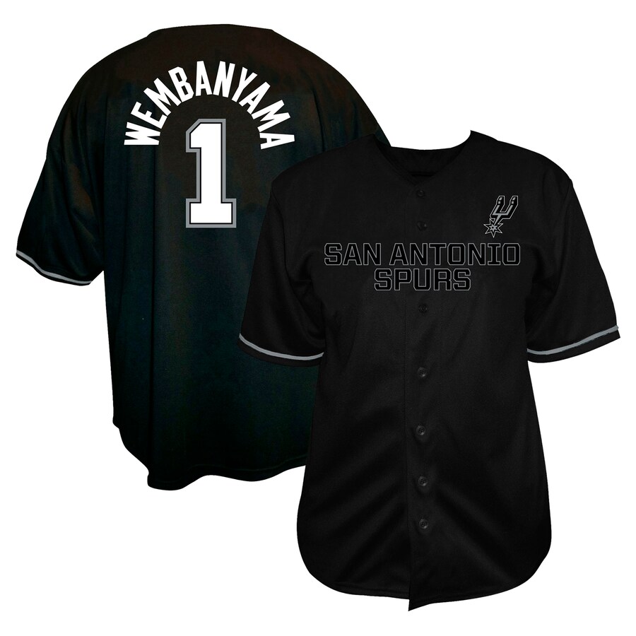 Men's San Antonio Spurs Victor Wembanyama Profile Black Big & Tall Name & Number Button-Up Jersey - ujerseystore
