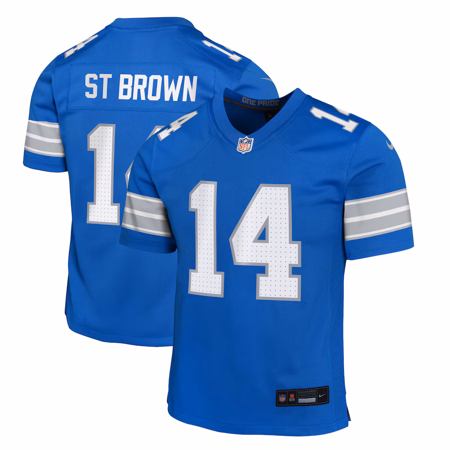 Youth Detroit Lions Amon-Ra St. Brown Nike Blue Team Player Game Jersey - ujerseystore