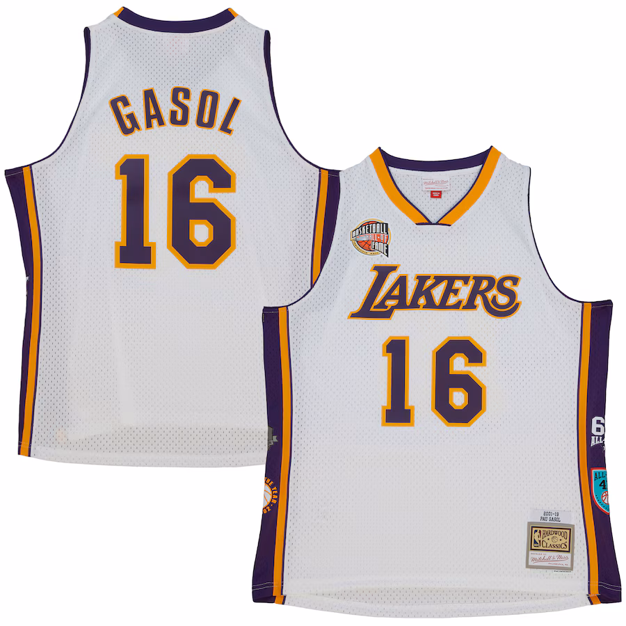 Unisex Los Angeles Lakers Pau Gasol Mitchell & Ness White Hall of Fame Class of 2023 Throwback Swingman Jersey - ujerseystore