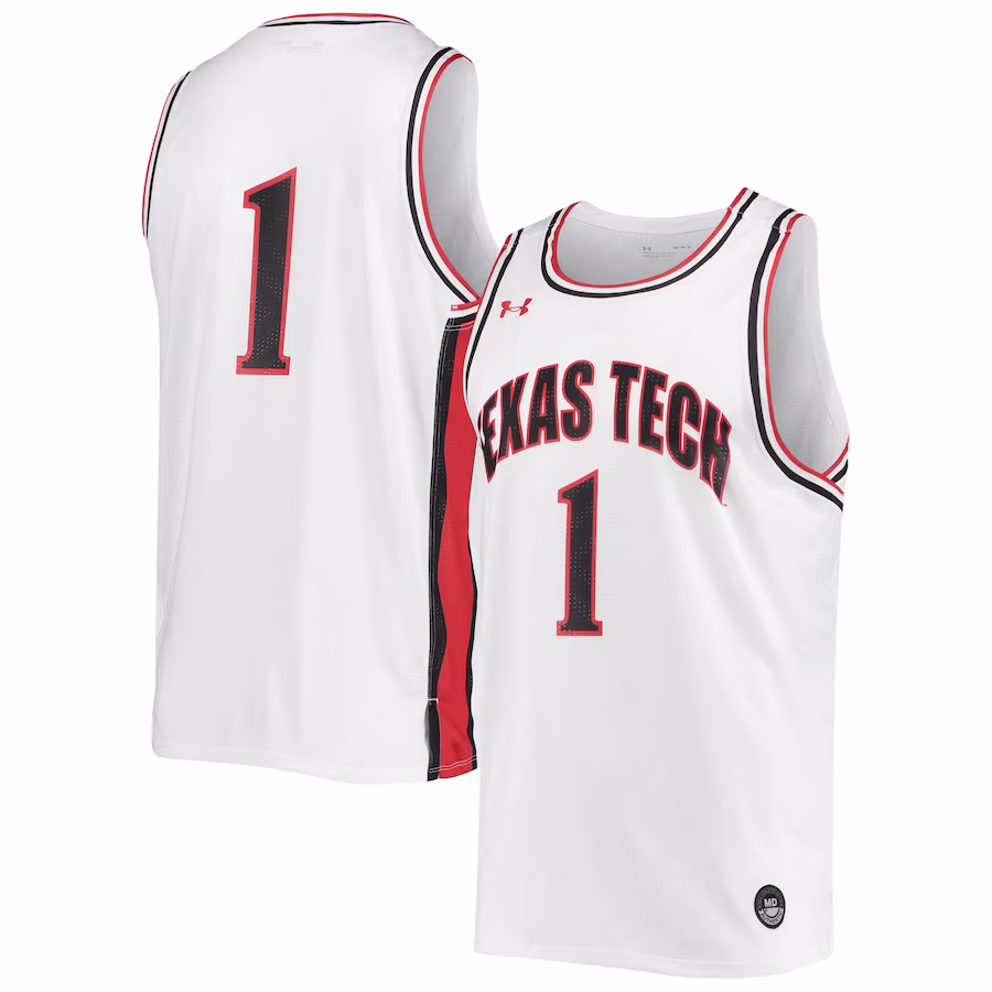 #1 Texas Tech Red Raiders Under Armour Replica Basketball Jersey - White - ujerseystore
