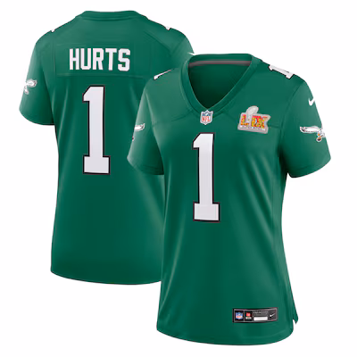 Women's Philadelphia Eagles Jalen Hurts Nike Kelly Green Super Bowl LIX 2nd Alternate Game Jersey - ujerseystore