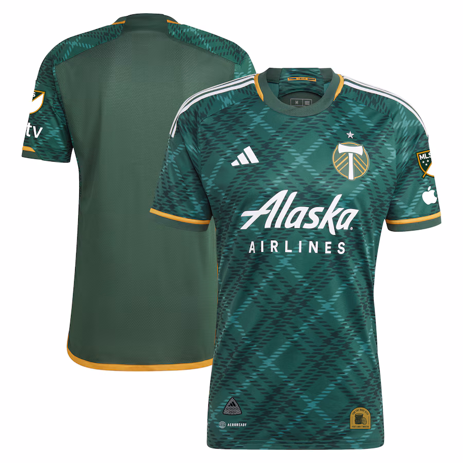 Men's Portland Timbers adidas Green 2023 Portland Plaid Kit Authentic Jersey - ujerseystore