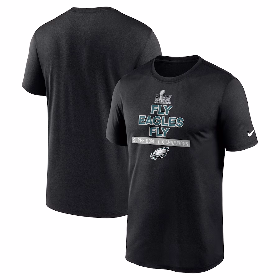 Men's Philadelphia Eagles Nike Black Super Bowl LIX Champions Fly Eagles Fly T-Shirt - ujerseystore