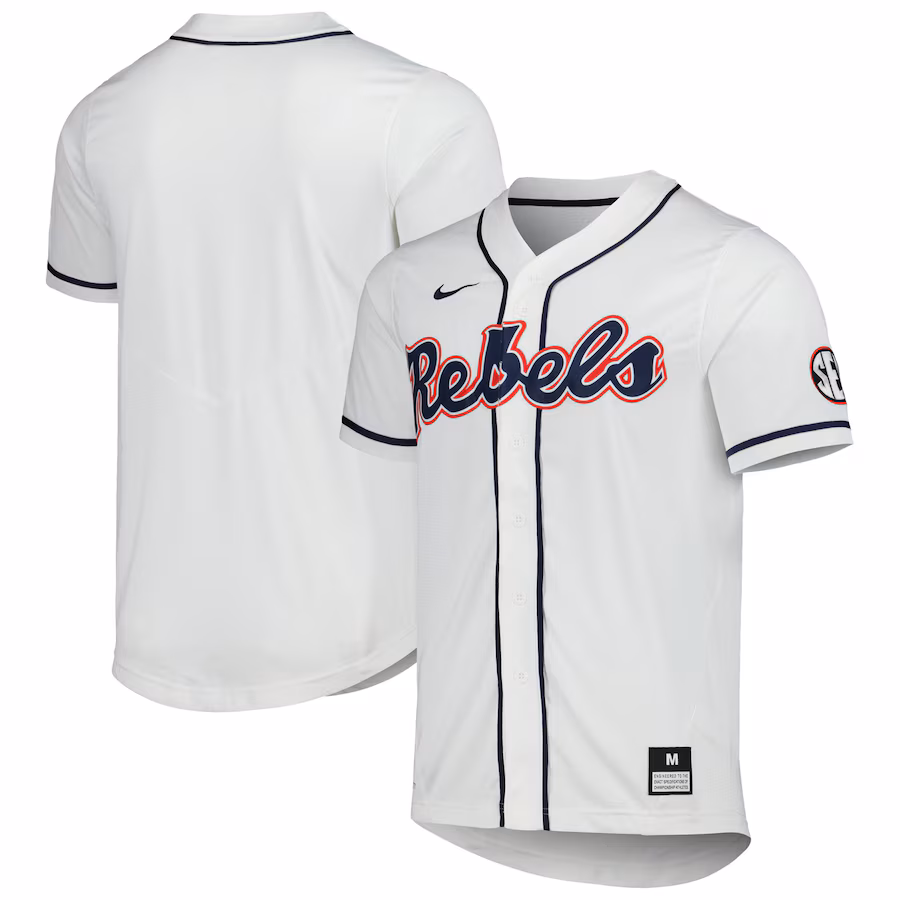 Men's Nike White Ole Miss Rebels Full-Button Replica Baseball Jersey - ujerseystore