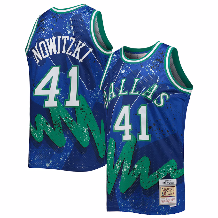 Men's Dallas Mavericks Dirk Nowitzki Mitchell & Ness Blue Hardwood Classics 1998/99 Hyper Hoops Swingman Jersey - ujerseystore