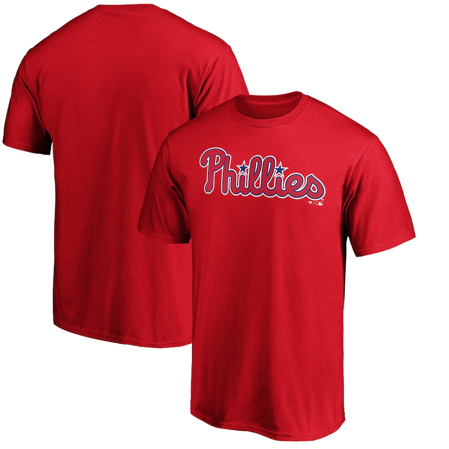 Men's Philadelphia Phillies Red Official Team Wordmark T-Shirt - ujerseystore