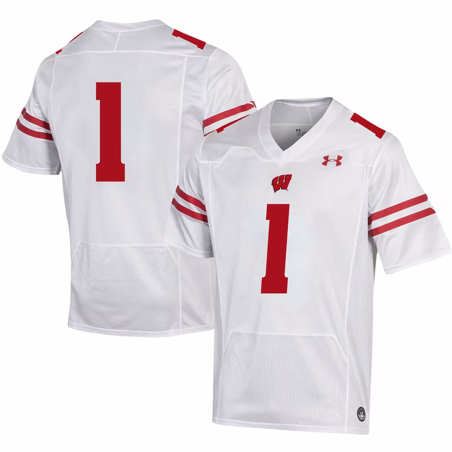 #1 Wisconsin Badgers Under Armour Replica Football Jersey - White - ujerseystore
