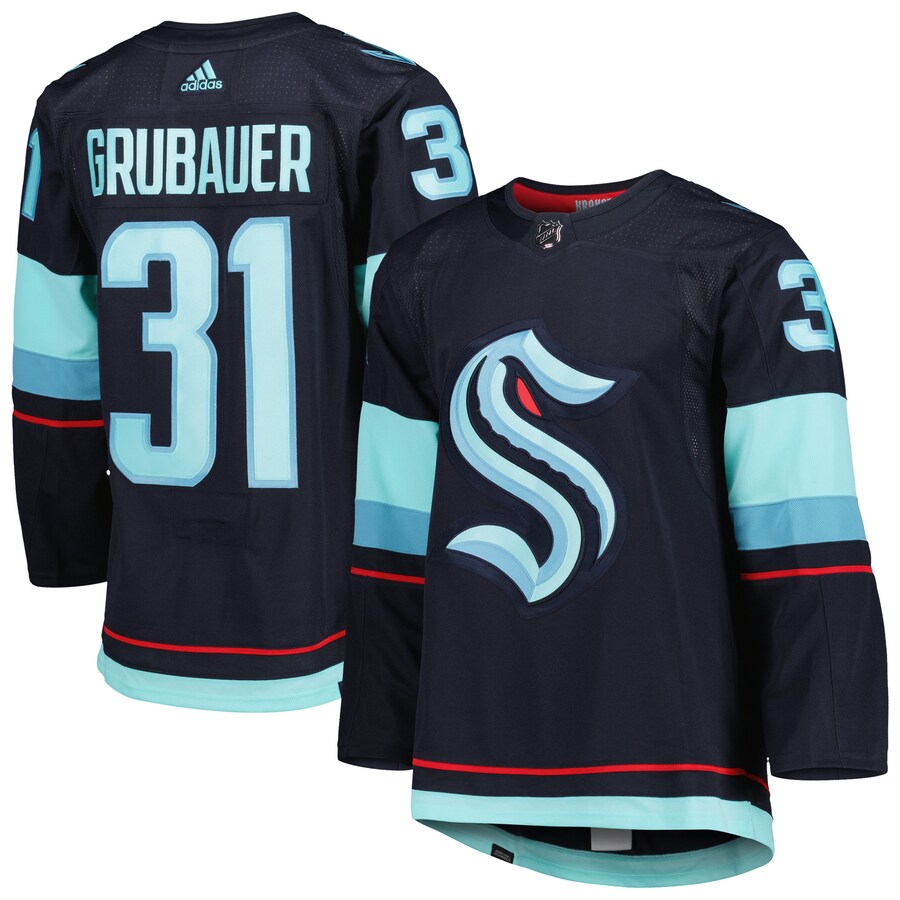 Men's Seattle Kraken Philipp Grubauer adidas Navy Home Primegreen Authentic Pro Player Jersey - ujerseystore