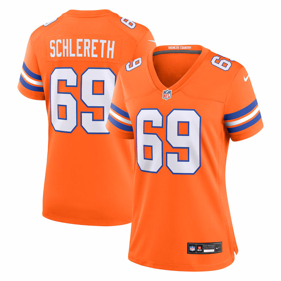 Women's Denver Broncos Mark Schlereth Nike Orange Mile High Collection 1977 Throwback Retired Player Game Jersey - ujerseystore