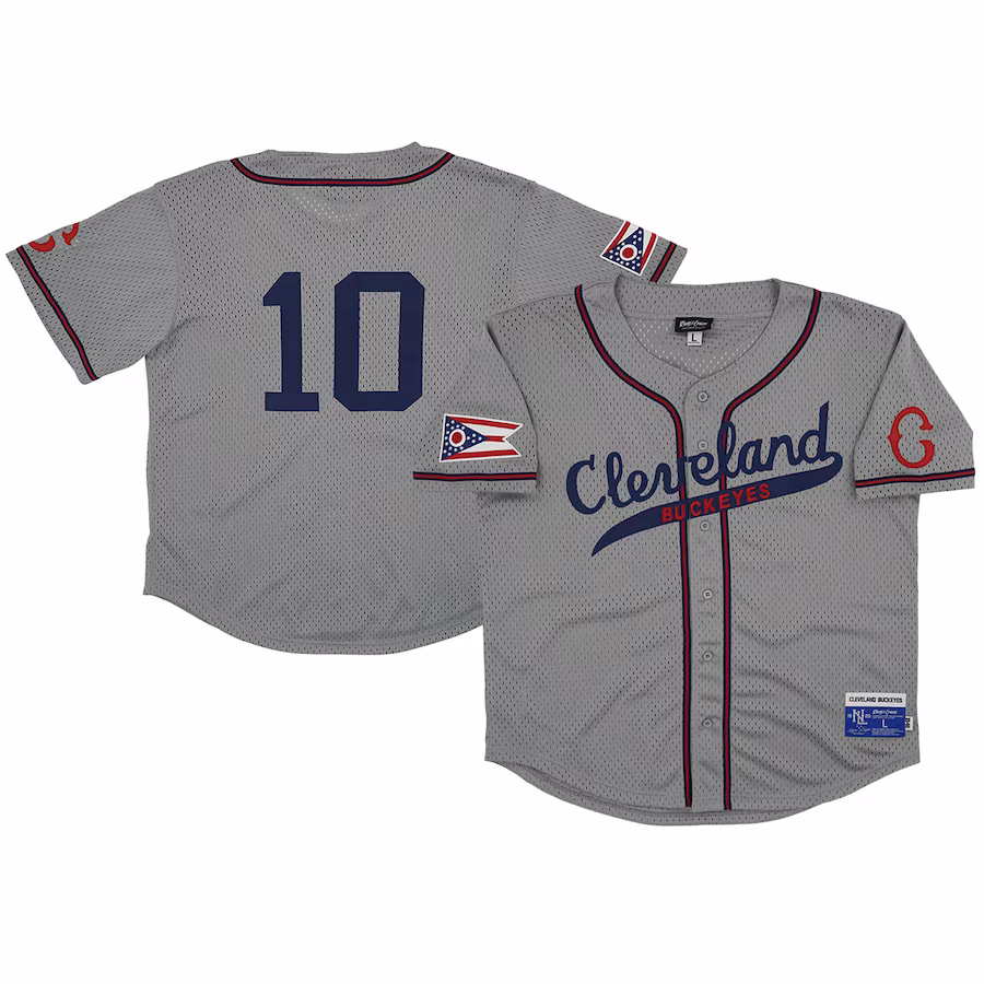 Men's Cleveland Buckeyes #10 Rings & Crwns Gray Mesh Button-Down Replica Jersey - ujerseystore