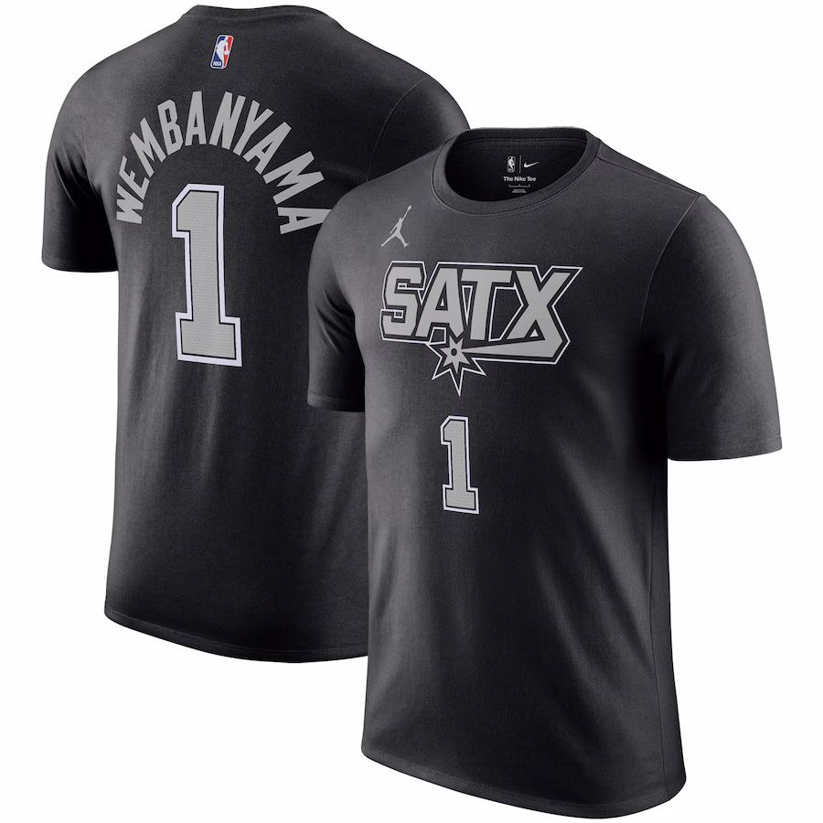 Men's San Antonio Spurs Victor Wembanyama Jordan Brand Black 2022/23 Statement Edition Name & Number T-Shirt - ujerseystore