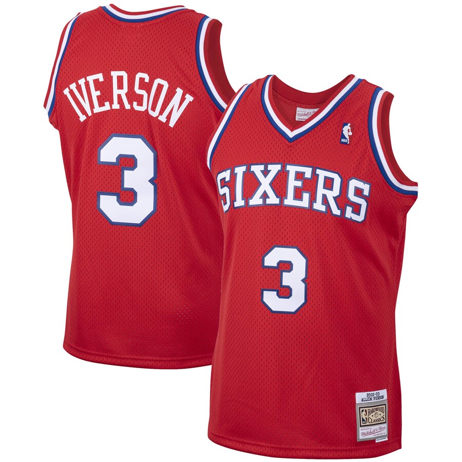 Men's Philadelphia 76ers Allen Iverson Mitchell & Ness Red 2002/03 Hardwood Classics Swingman Jersey - ujerseystore