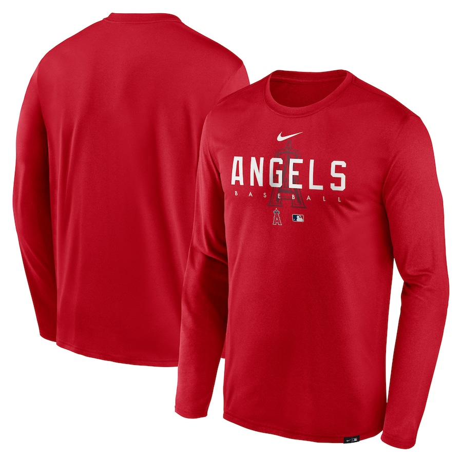 Men's Los Angeles Angels Nike Red Authentic Collection Team Logo Legend Performance Long Sleeve T-Shirt - ujerseystore