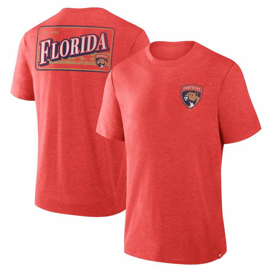 Men's Florida Panthers Fanatics Heather Red Fan Lanes Tri-Blend T-Shirt - ujerseystore