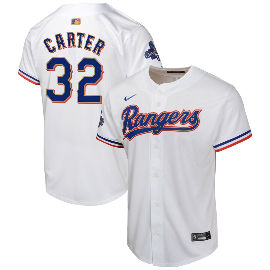 Youth Texas Rangers Evan Carter Nike White 2024 Gold Collection Limited Player Jersey - ujerseystore