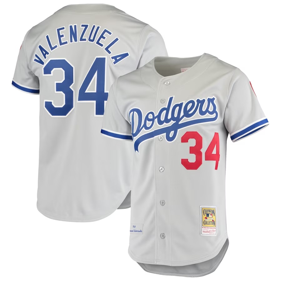 Men's Los Angeles Dodgers Fernando Valenzuela Mitchell & Ness Gray Road 1981 Cooperstown Collection Authentic Jersey - ujerseystore