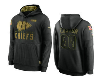 Men's Kansas City Chiefs Custom Black 2020 Salute To Service Sideline Performance Pullover Hoodie - ujerseystore