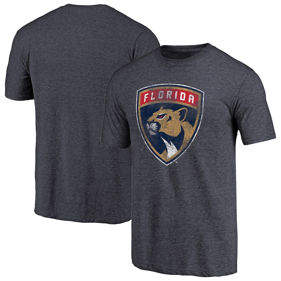 Men's Florida Panthers Navy Distressed Team Primary Logo Tri-Blend T-Shirt - ujerseystore