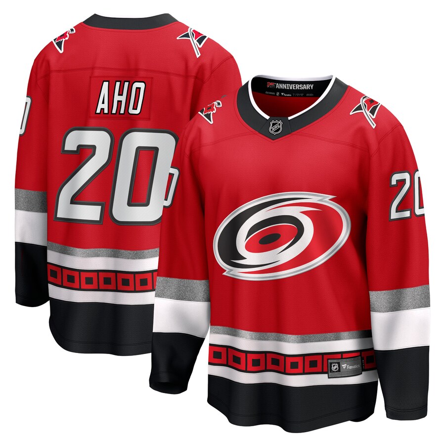 Men's Carolina Hurricanes Sebastian Aho Fanatics Branded Red 25th Anniversary Premier Breakaway Player Jersey - ujerseystore
