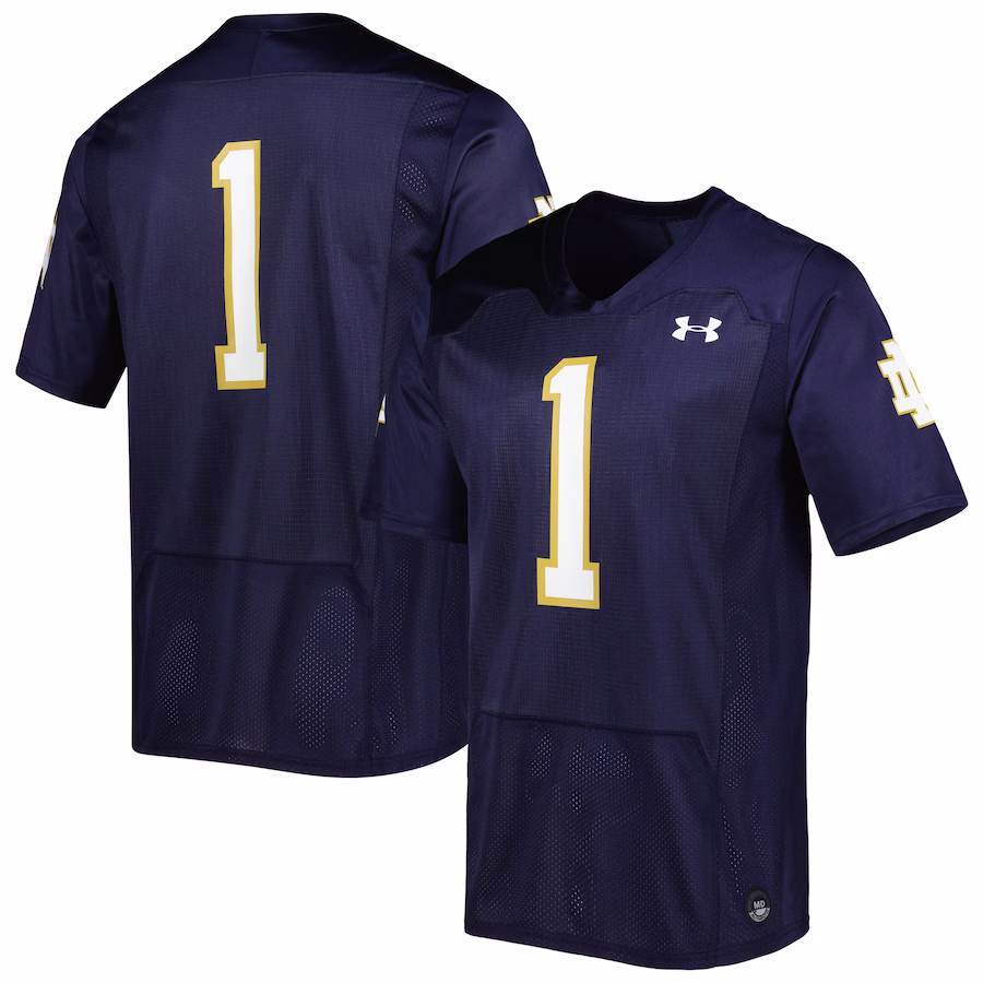 #1 Notre Dame Fighting Irish Under Armour Team Wordmark Replica Football Jersey - Navy - ujerseystore