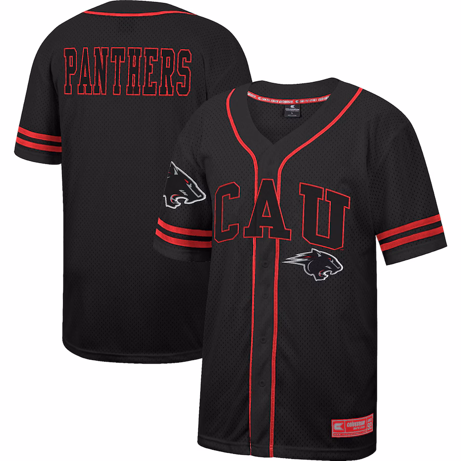 Clark Atlanta University Panthers Colosseum Free Spirited Mesh Button-Up Baseball Jersey - Black - ujerseystore