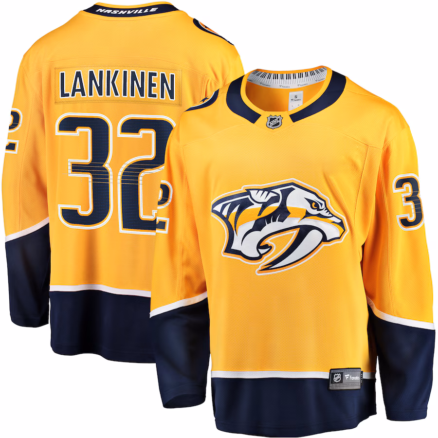 Men's Nashville Predators Kevin Lankinen Fanatics Gold Home Breakaway Player Jersey - ujerseystore