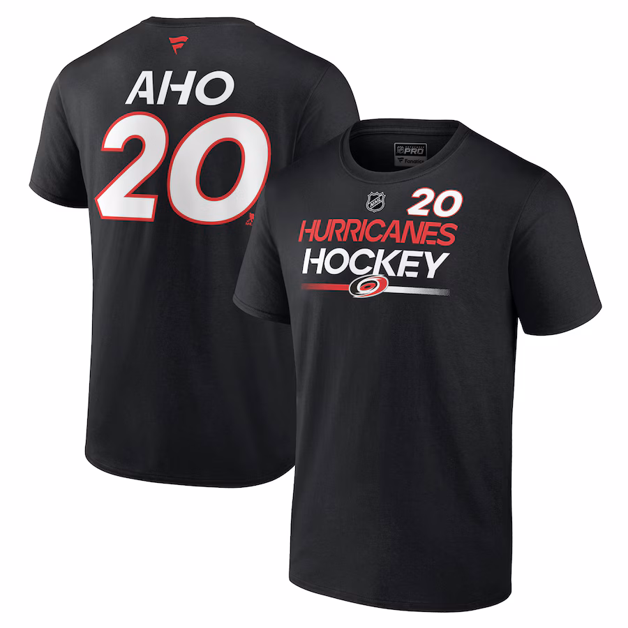 Men's Carolina Hurricanes Sebastian Aho Fanatics Black Authentic Pro Prime Name & Number T-Shirt - ujerseystore