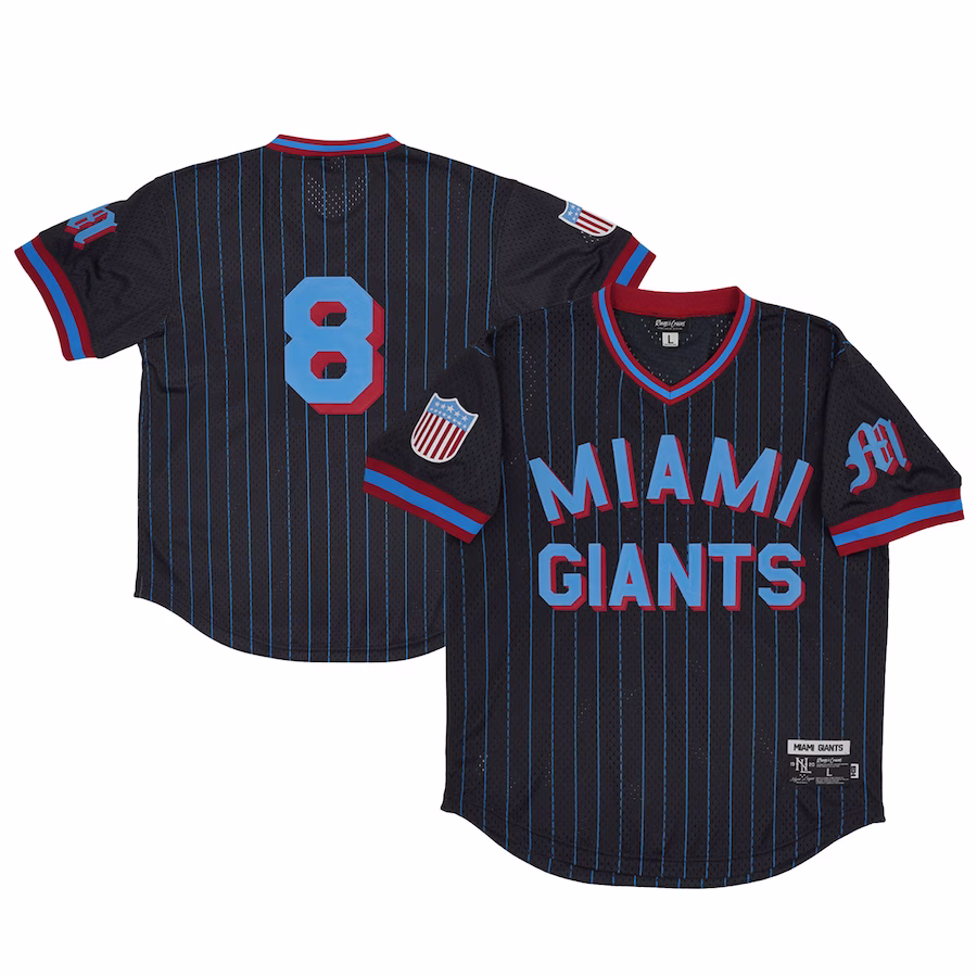 Men's Miami Giants #8 Rings & Crwns Black Mesh Replica V-Neck Jersey - ujerseystore