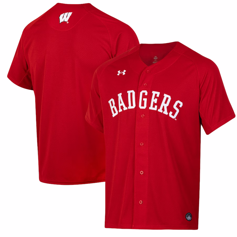 Wisconsin Badgers Under Armour Replica Full-Button Baseball Jersey - Red - ujerseystore