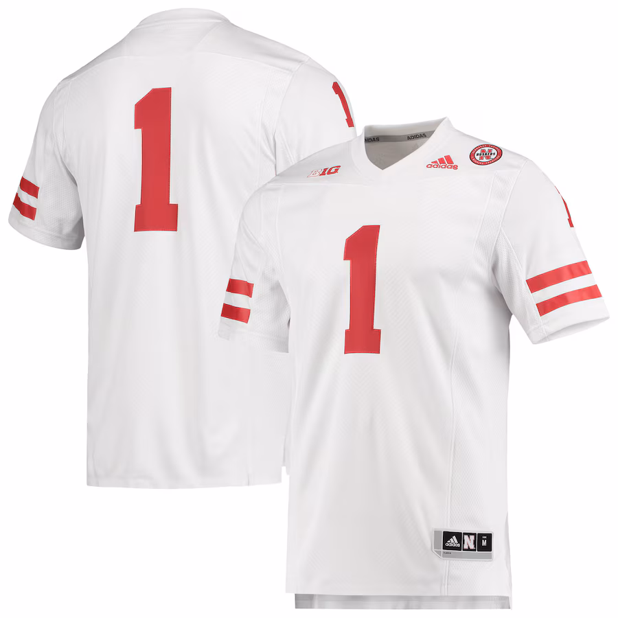 Men's adidas #1 White Nebraska Huskers Team Premier Football Jersey - ujerseystore