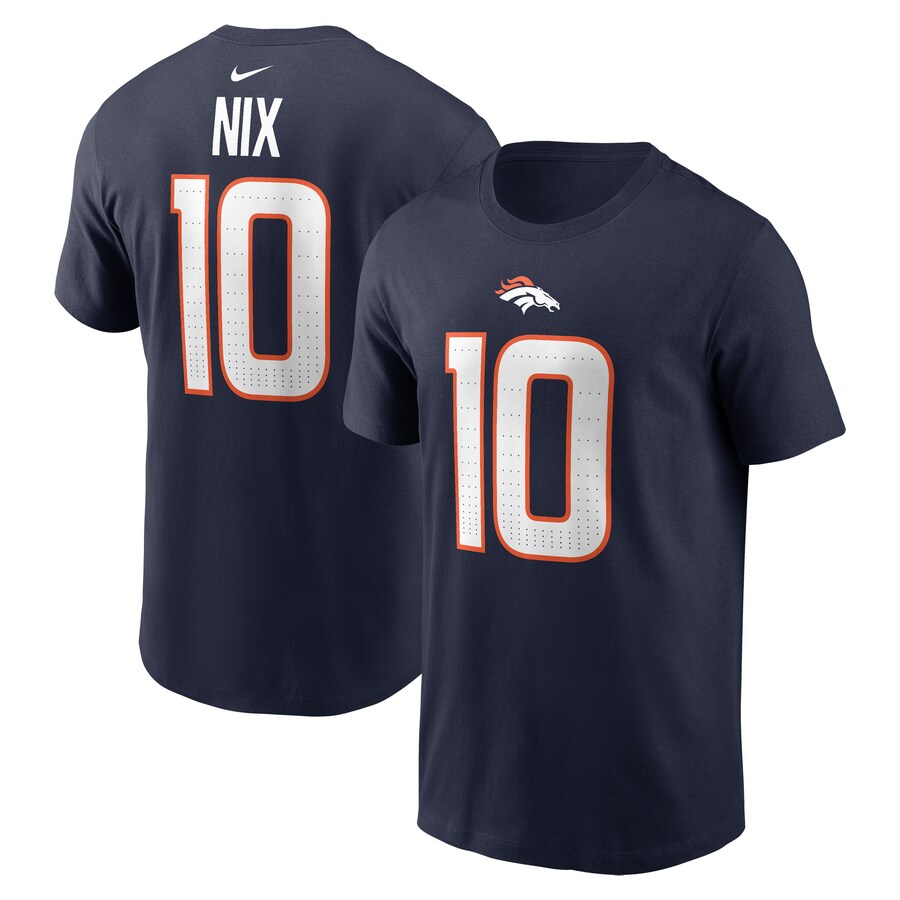 Men's Denver Broncos Bo Nix Nike Navy Player Name & Number T-Shirt - ujerseystore