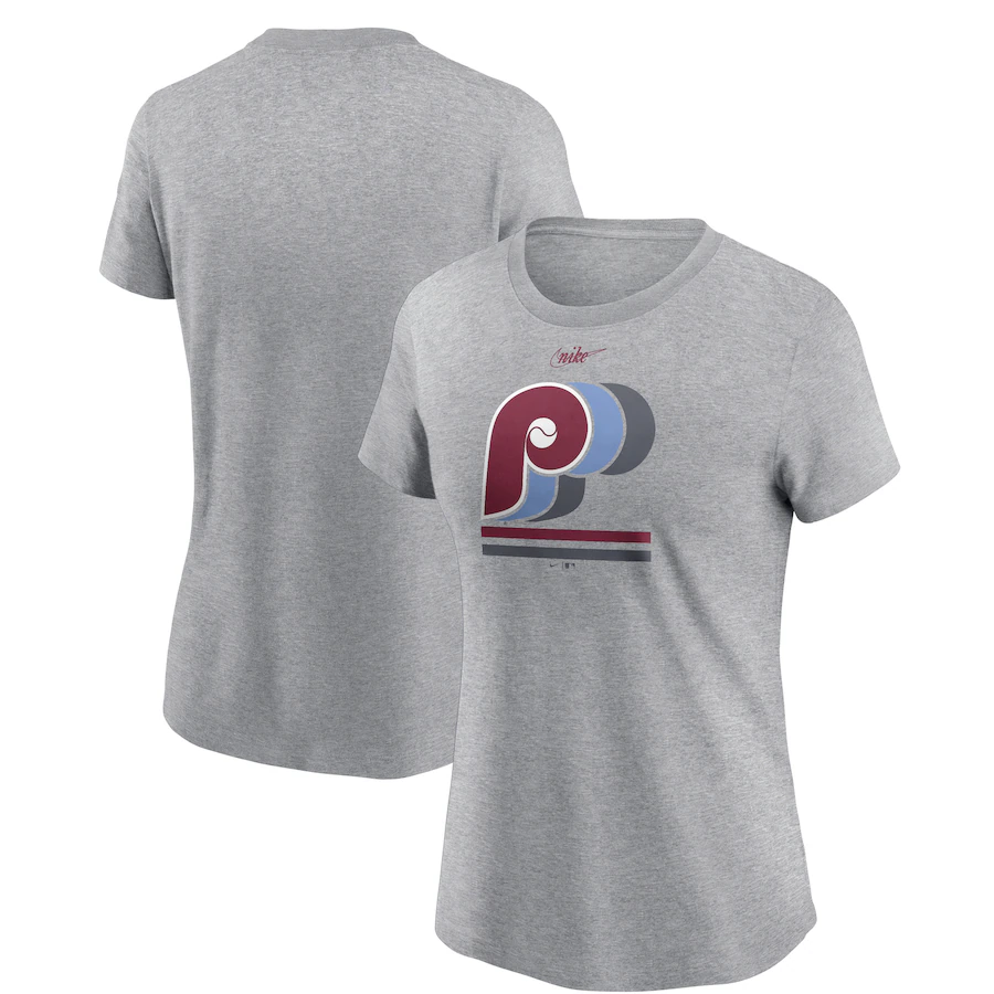 Women's Philadelphia Phillies Nike Heather Gray Logo T-Shirt - ujerseystore