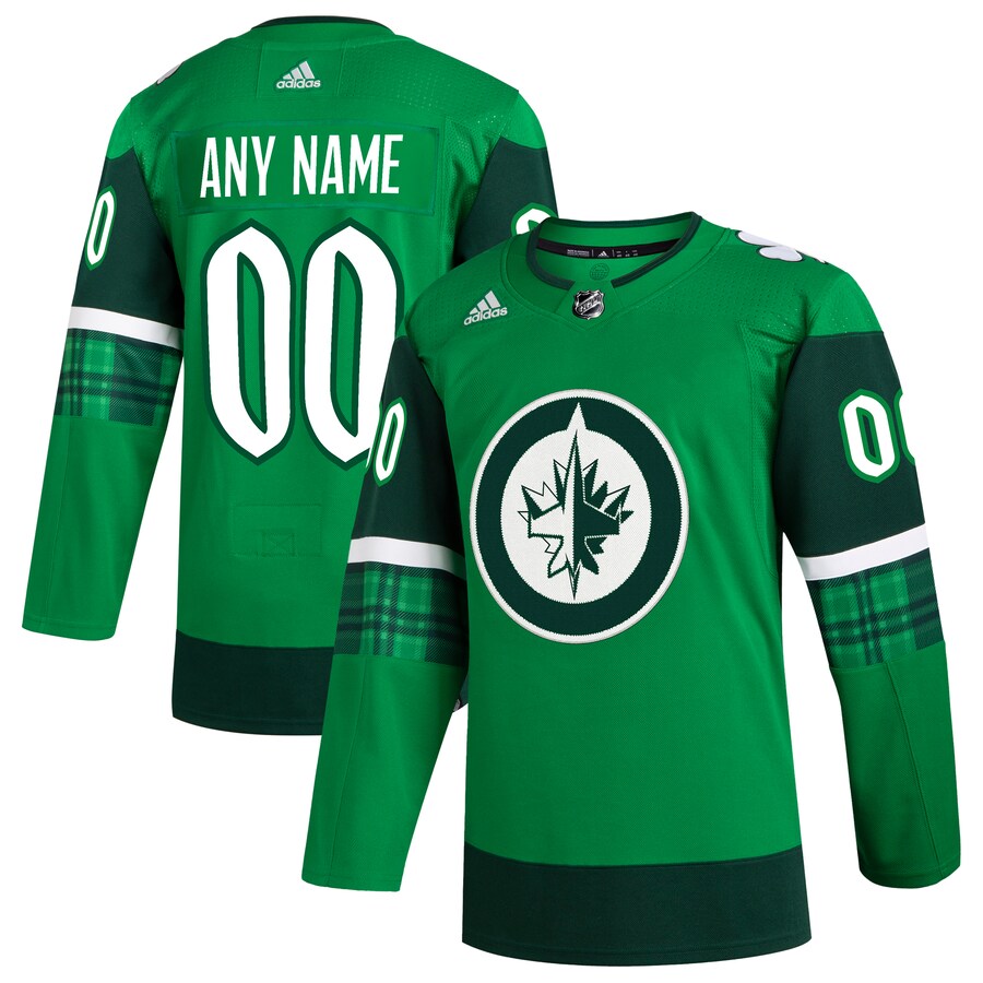 Men's Winnipeg Jets  adidas Kelly Green St. Patrick's Day Authentic Custom Jersey - ujerseystore