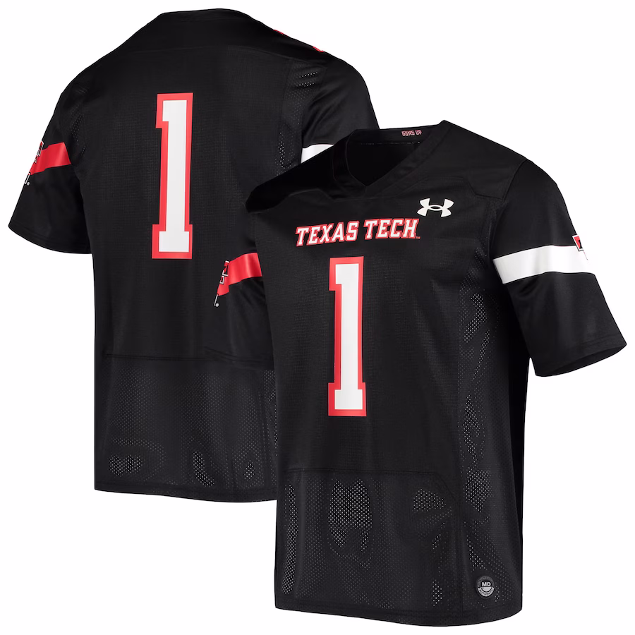 #1 Texas Tech Red Raiders Under Armour Logo Replica Football Jersey - Black - ujerseystore