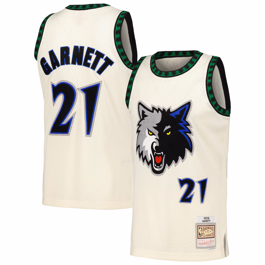 Men's Minnesota Timberwolves Kevin Garnett Mitchell & Ness Cream Chainstitch Swingman Jersey - ujerseystore