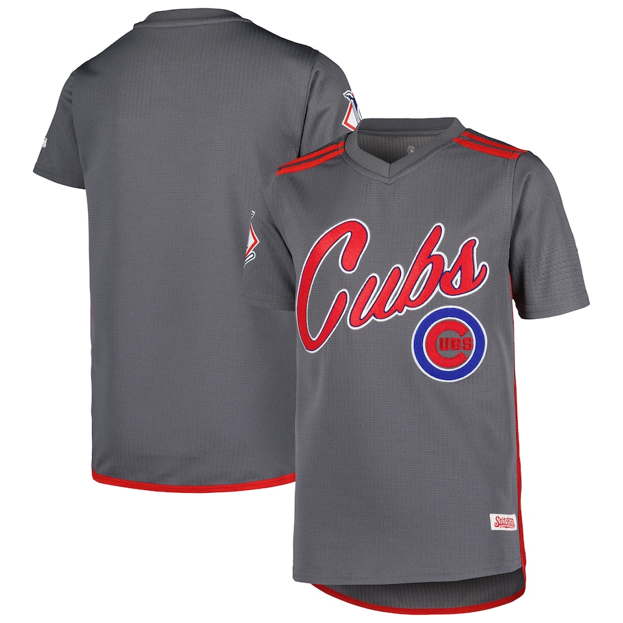 Youth Chicago Cubs Stitches Charcoal Team V-Neck Jersey - ujerseystore