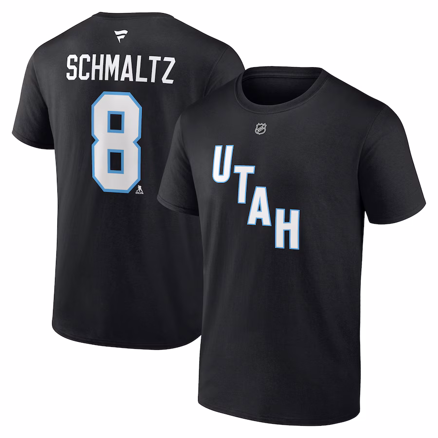 Men's Utah Hockey Club Nick Schmaltz Fanatics Black Authentic Stack Name & Number T-Shirt - ujerseystore
