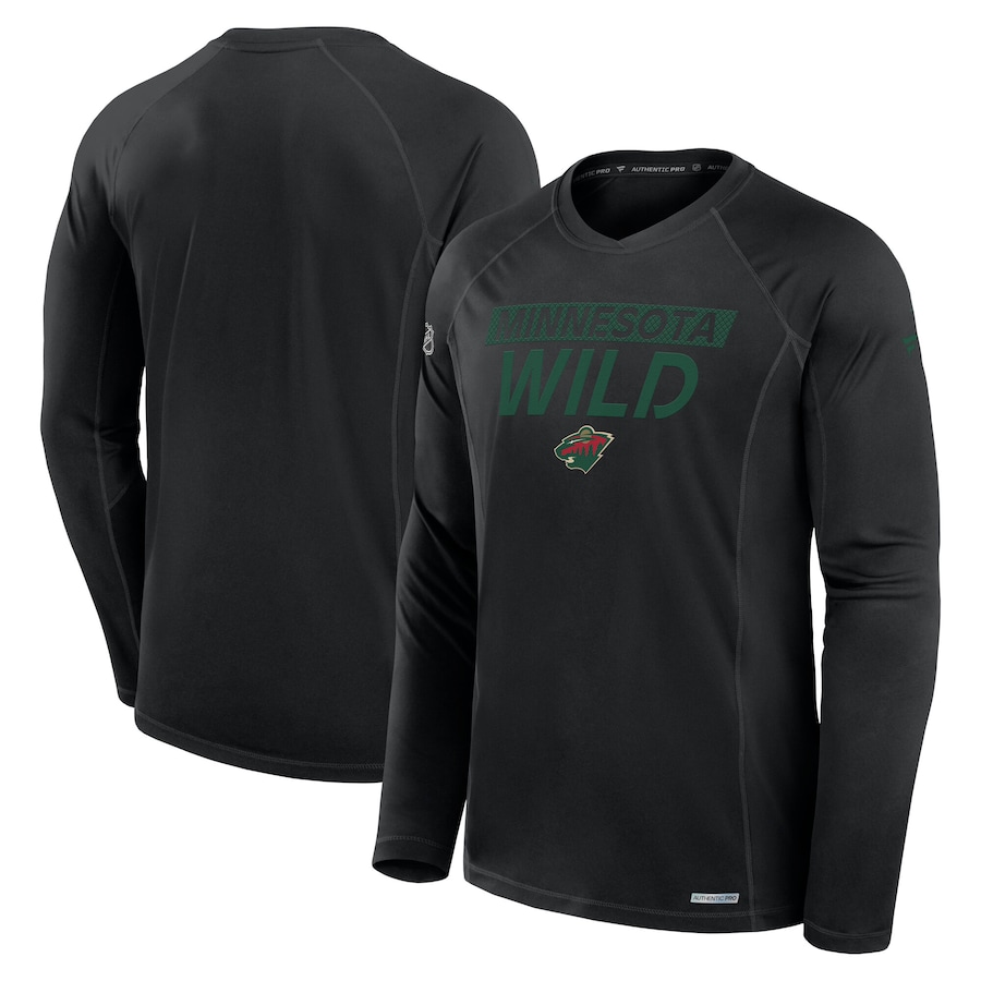 Men's Minnesota Wild Fanatics Black Authentic Pro Rink Tech Long Sleeve T-Shirt - ujerseystore