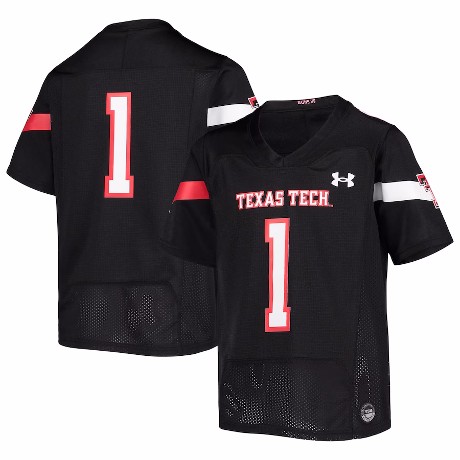 #1 Texas Tech Red Raiders Under Armour Youth Replica Football Jersey - Black - ujerseystore
