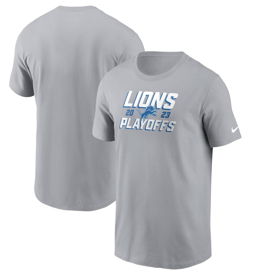 Men's Detroit Lions  Nike Gray 2023 NFL Playoffs Iconic T-Shirt - ujerseystore