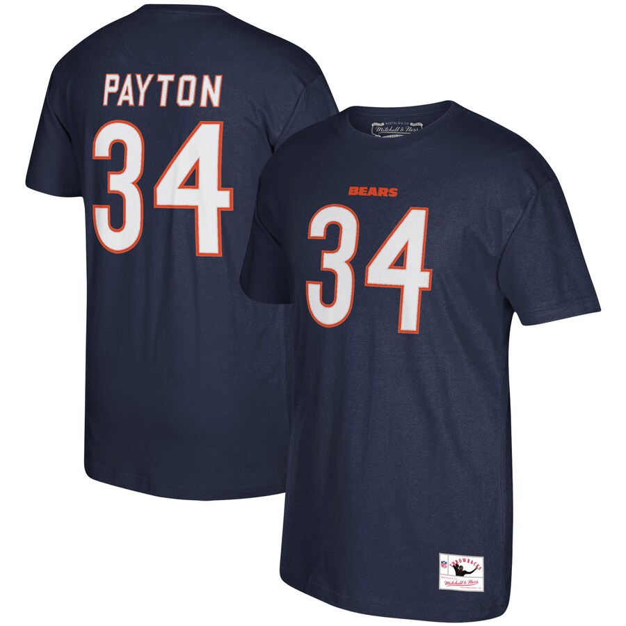 Men's Chicago Bears Walter Payton Mitchell & Ness Navy Retired Player Logo Name & Number T-Shirt - ujerseystore