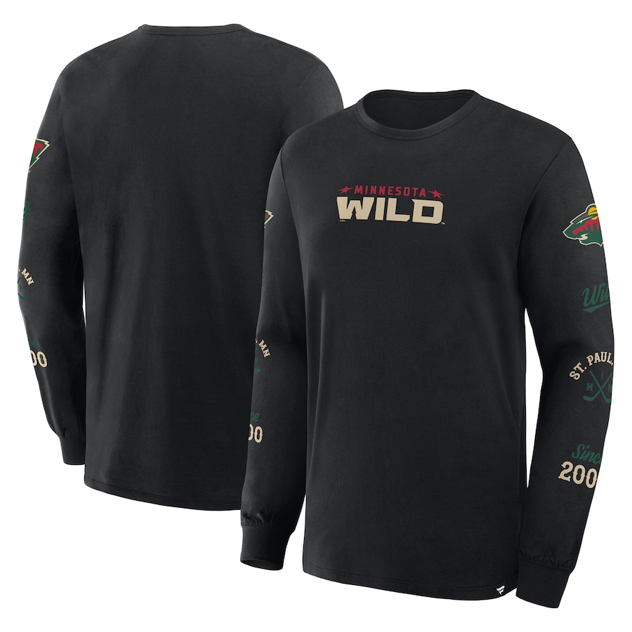 Men's Minnesota Wild Fanatics Black Boxed In Legacy Long Sleeve T-Shirt - ujerseystore