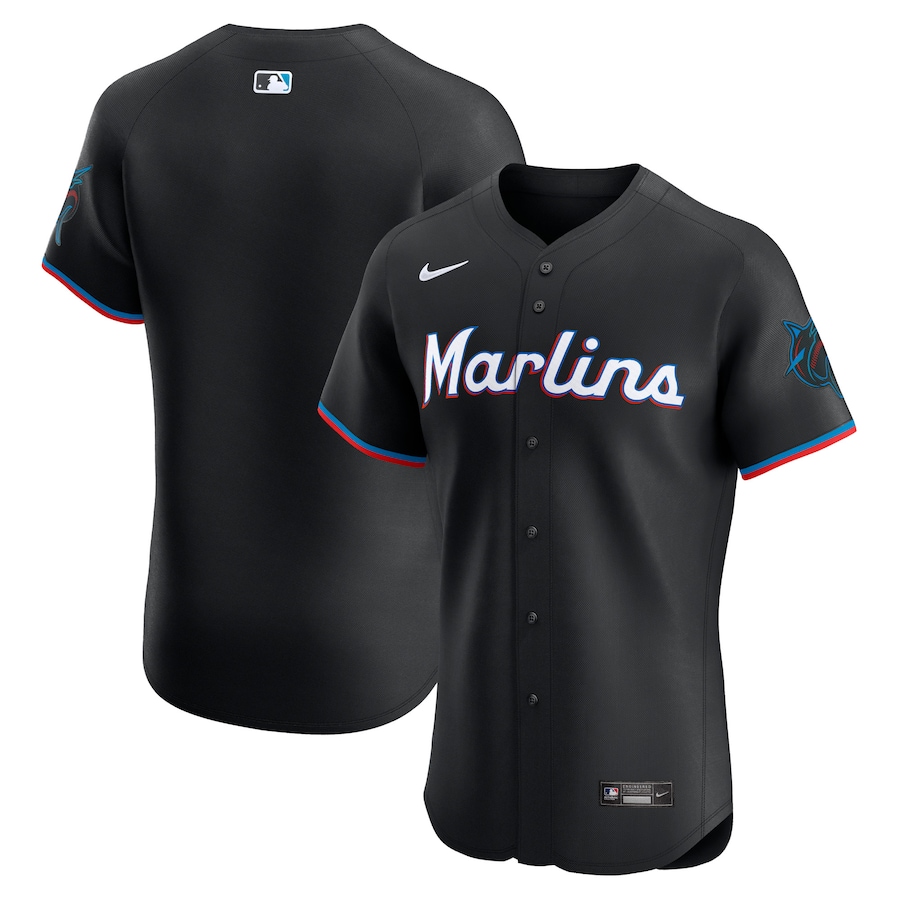 Men's Miami Marlins  Nike Black Alternate Vapor Premier Elite Patch Jersey - ujerseystore