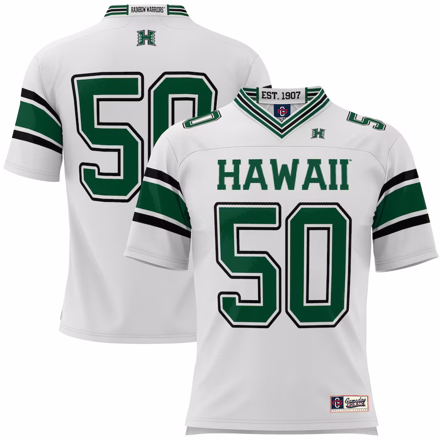 #50 Hawaii Rainbow Warriors GameDay Greats Youth Football Jersey - White - ujerseystore