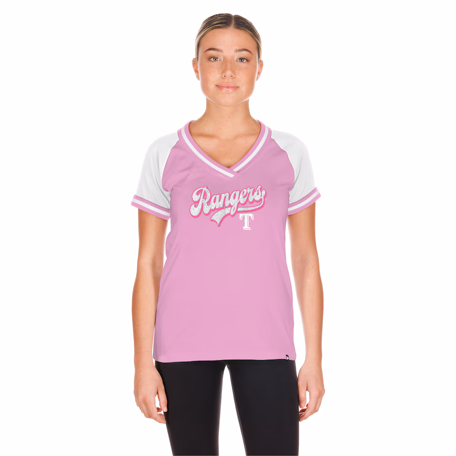 Women's Texas Rangers New Era Light Pink Gameday V-Neck T-Shirt - ujerseystore