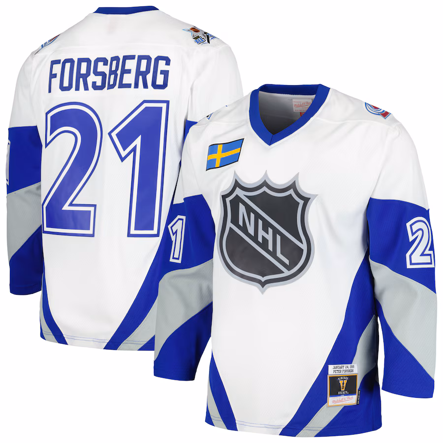 Men's Peter Forsberg Mitchell & Ness White 1999 NHL All-Star Game Blue Line Player Jersey - ujerseystore