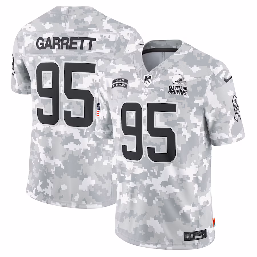 Men's Cleveland Browns Myles Garrett Nike Arctic Camo 2024 Salute to Service Limited Jersey - ujerseystore