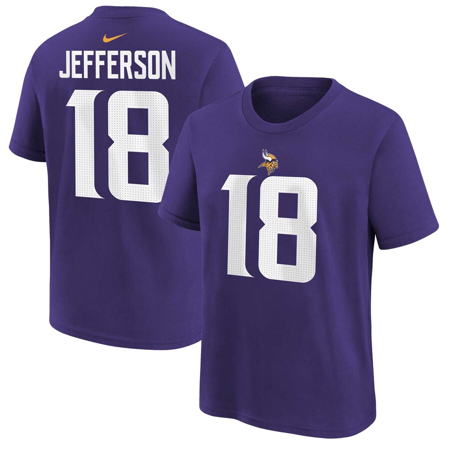 Youth Minnesota Vikings Justin Jefferson Purple Nike Player Name & Number T-Shirt - ujerseystore